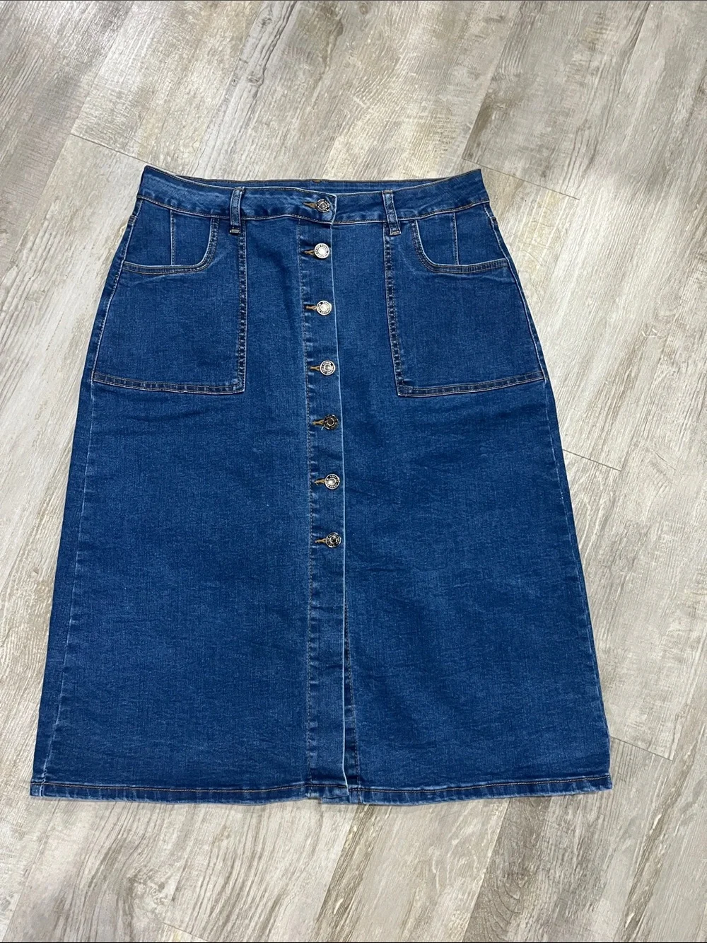 Skirt High-Waist Button-Front Dark Blue stretch Skirt pencil size 14 plus denim